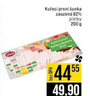 Kuřecí prsni šunka zauzená 82% plátky 200g 