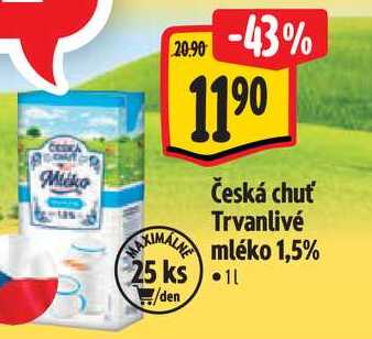 Česká chuť Trvanlivé mléko 1,5%, 1 l