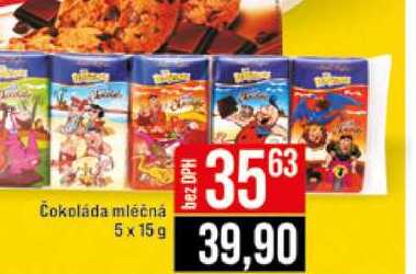 Čokoláda mléčná 5x15 g