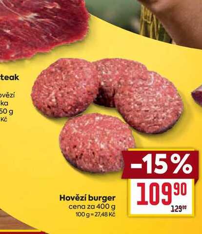 Hovězí burger cena za 400 g 