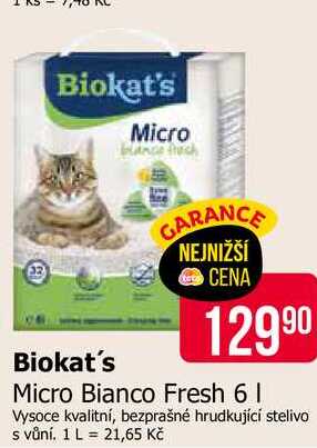 Biokat's Micro Bianco Fresh 6l hrudkující stelivo s vůní
