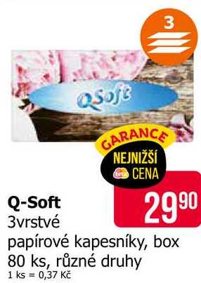 Q-Soft 3vrstvé papírové kapesníky, box 80 ks, různé druhy 
