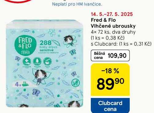 Fred & Flo Vlhčené ubrousky, 4x 72 ks, dva druhy  