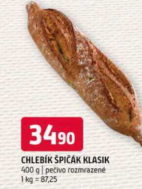Chlebík špičák klasik 400 g pečivo rozmrazené