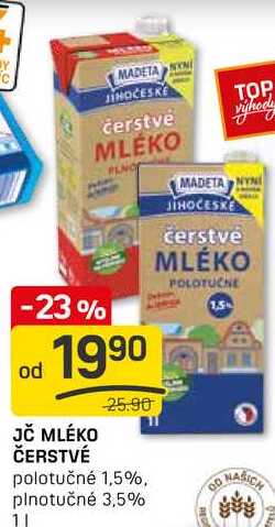 JČ MLÉKO ČERSTVÉ polotučné 1,5% 1l