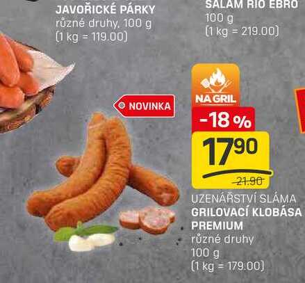 GRILOVACÍ KLOBÁSA PREMIUM různé druhy 100g