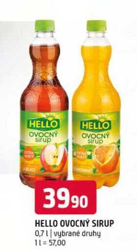 Hello sirup 0,7l, vybrané druhy