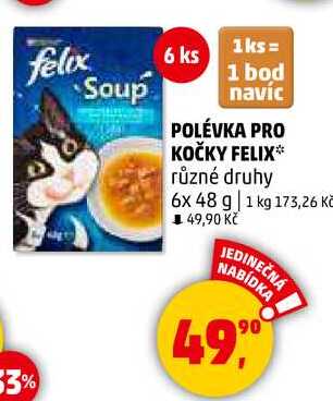 POLÉVKA PRO KOČKY FELIX různé druhy, 6x 48 g