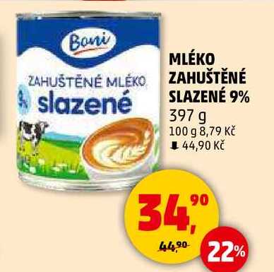 MLÉKO ZAHUŠTĚNÉ SLAZENÉ 9%, 397 g  