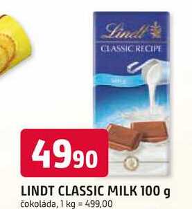 LINDT CLASSIC MILK 100 g čokoláda