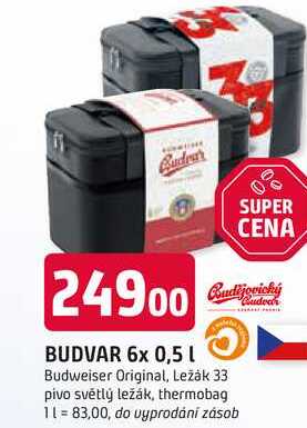 BUDVAR 6x 0,5l Budweiser Original, thermobag 