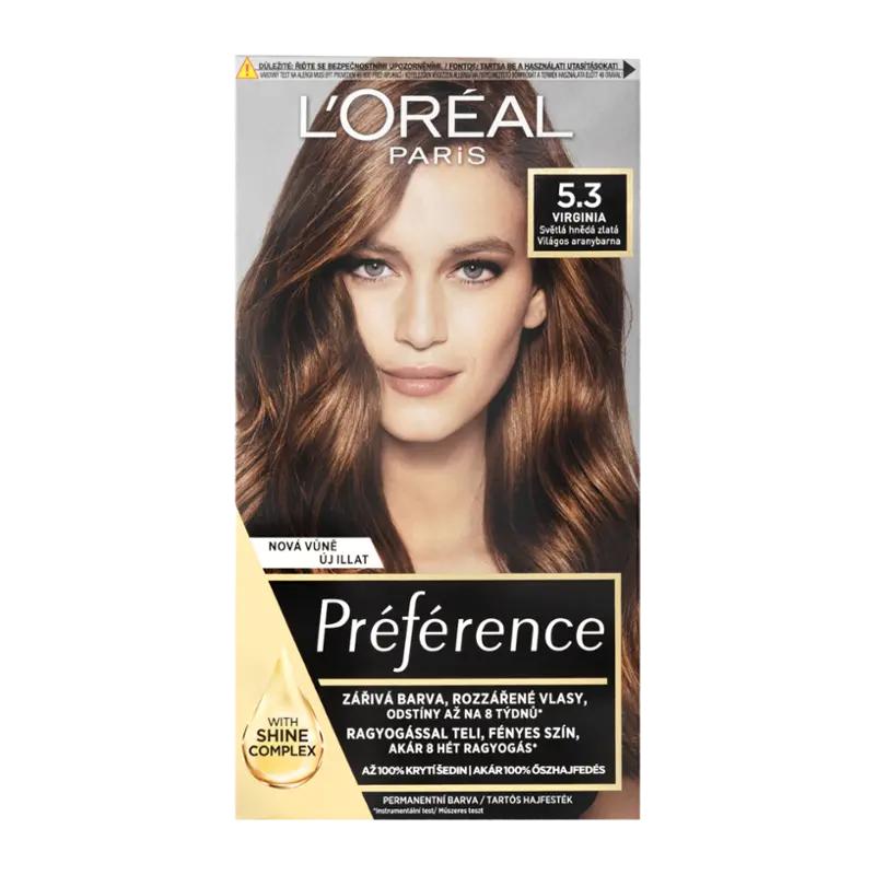 L'Oréal Barva na vlasy Préférence 5.3 Virginie Světle hnědá zlatá, 1 ks