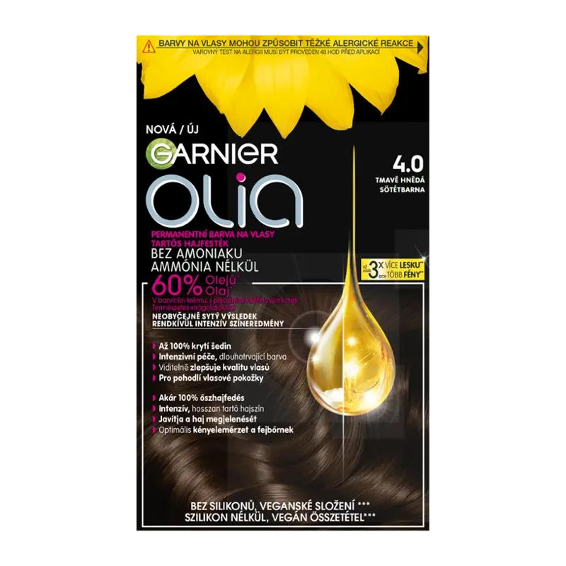 Garnier Permanentní barva na vlasy Olia bez amoniaku 4.0 tmavě hnědá, 1 ks