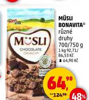 MÜSLI BONAVITA různé druhy, 700/750 g 