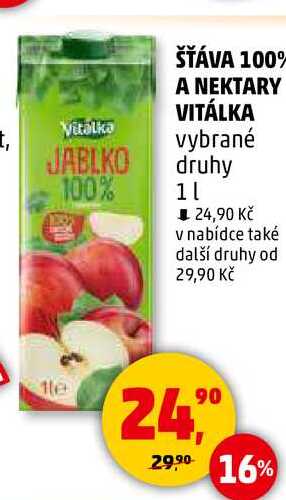 ŠŤÁVA 100% A NEKTARY VITÁLKA vybrané druhy, 1 l 