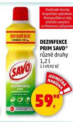DEZINFEKCE PRIM SAVO různé druhy, 1,2 l