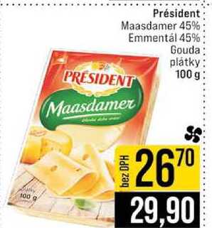 Président Maasdamer 45% Emmentál 45% Gouda plátky 100 g