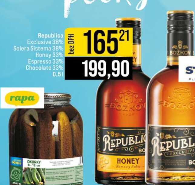 Republica Exclusive 38% Solera Sistema 38% Honey 33% Espresso 33% Chocolate 33% 0.5l