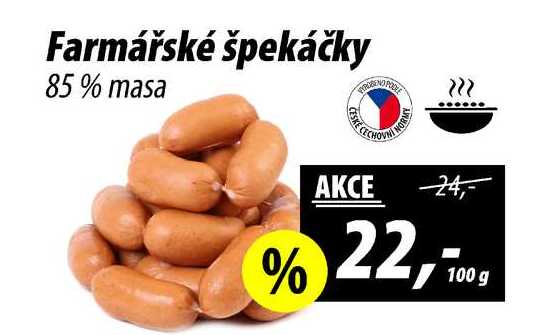 Farmářské špekáčky 85% masa, 100 g 
