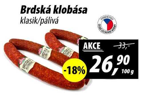 Brdská klobása klasik/pálivá, 100 g 