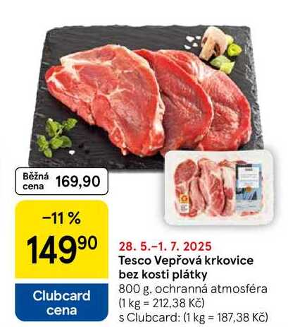 Tesco Vepřová krkovice bez kosti plátky, 800 g