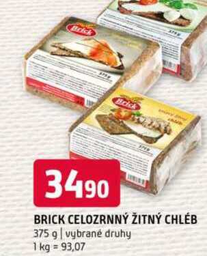 Brick celozrnný žitný chléb 375 g vybrané druhy