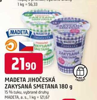 Madeta Jihočeská zakysaná smetana 15 % 180g