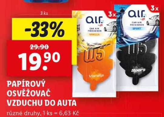 PAPÍROVÝ OSVĚŽOVAČ VZDUCHU DO AUTA, 3 ks