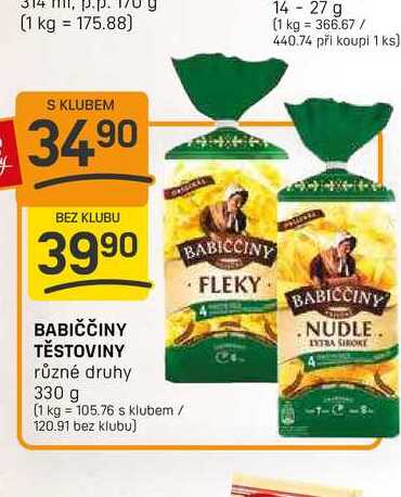 BABIČČINY TĚSTOVINY různé druhy 330 g 