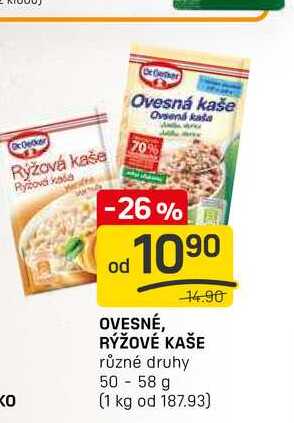 OVESNÉ, RÝŽOVÉ KAŠE různé druhy 50 - 58 g