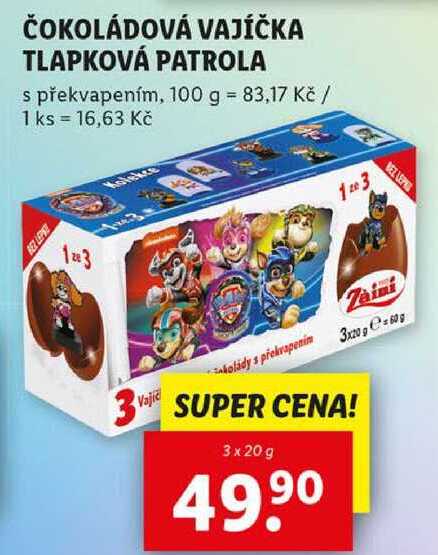 ČOKOLÁDOVÁ VAJÍČKA TLAPKOVÁ PATROLA, 3x 20 g
