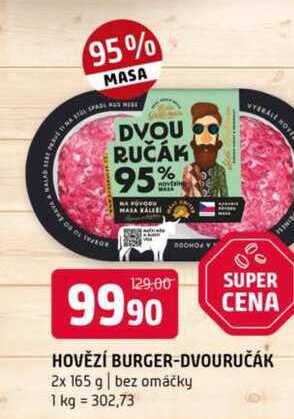 Hovézí burger dvouručák 2x 165 g bez omáčky