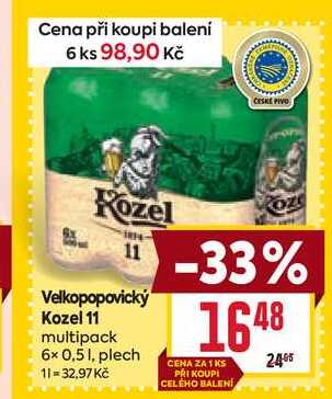 Velkopopovický Kozel 11 multipack 6x 0,5l,plech