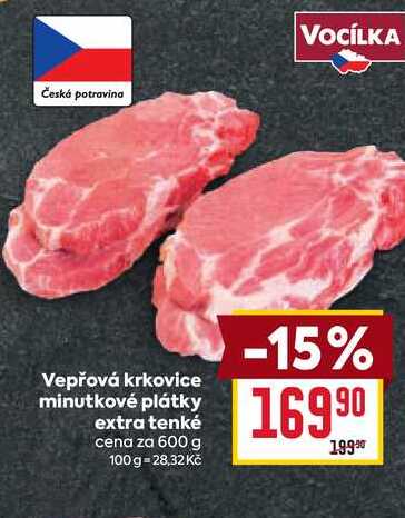 Vepřová krkovice minutkové plátky extra tenké cena za 600 g 