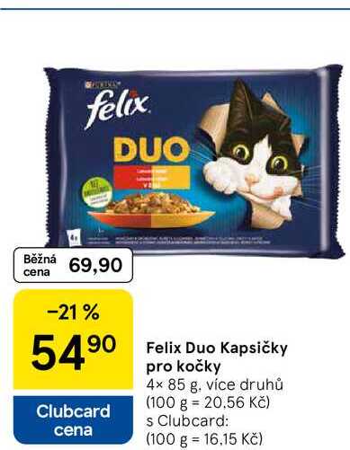 Felix Duo Kapsičky Clubcard cena pro kočky, 4x 85 g