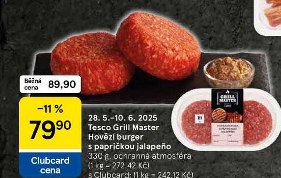 Tesco Grill Master Hovězí burger s papričkou jalapeño, 330 g 