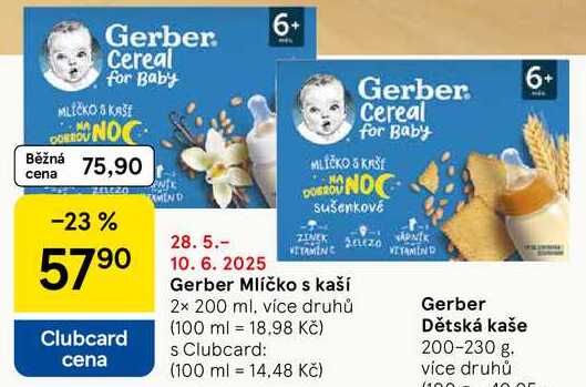 Gerber Mlíčko s kaší, 2x 200 ml, více druhů 