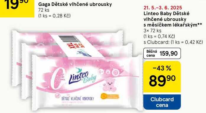 Linteo Baby Dětské vlhčené ubrousky s měsíčkem lékařským, 3x 72 ks  