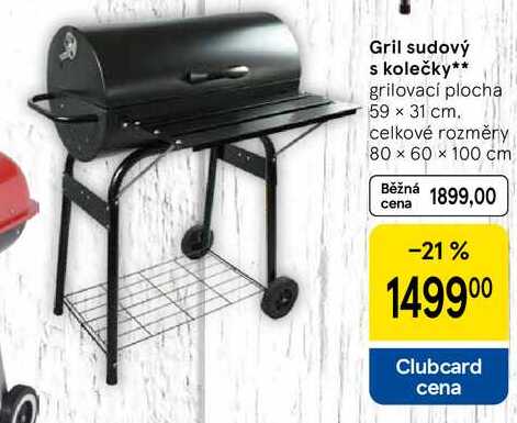 Gril sudový s kolečky, grilovací plocha 59 x 31 cm, celkové rozměry 80 × 60 × 100 cm 