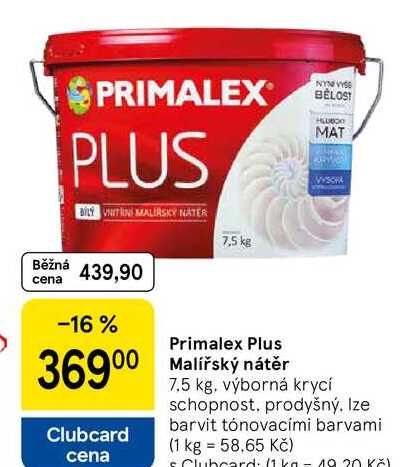 Primalex Plus Malířský nátěr, 7.5 kg, výborná krycí schopnost 