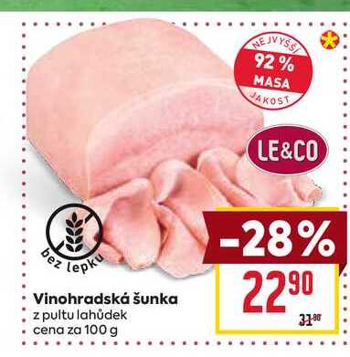 Vinohradská šunka z pultu lahůdek cena za 100 g