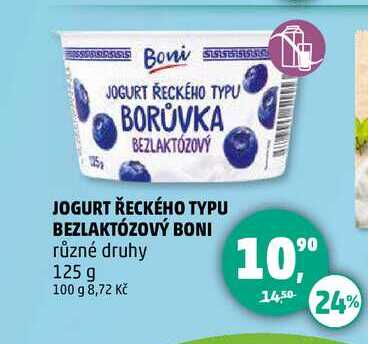JOGURT ŘECKÉHO TYPU BEZLAKTÓZOVÝ BONI různé druhy, 125 g