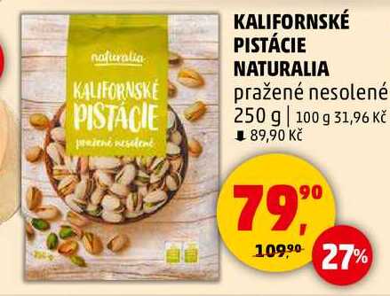KALIFORNSKÉ PISTÁCIE NATURALIA pražené nesolené, 250 g 