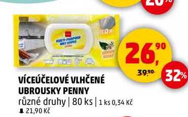 VÍCEÚČELOVÉ VLHČENÉ UBROUSKY PENNY různé druhy, 80 ks 