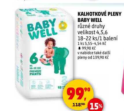KALHOTKOVÉ PLENY BABY WELL různé druhy, 18-22 ks/1 balení   