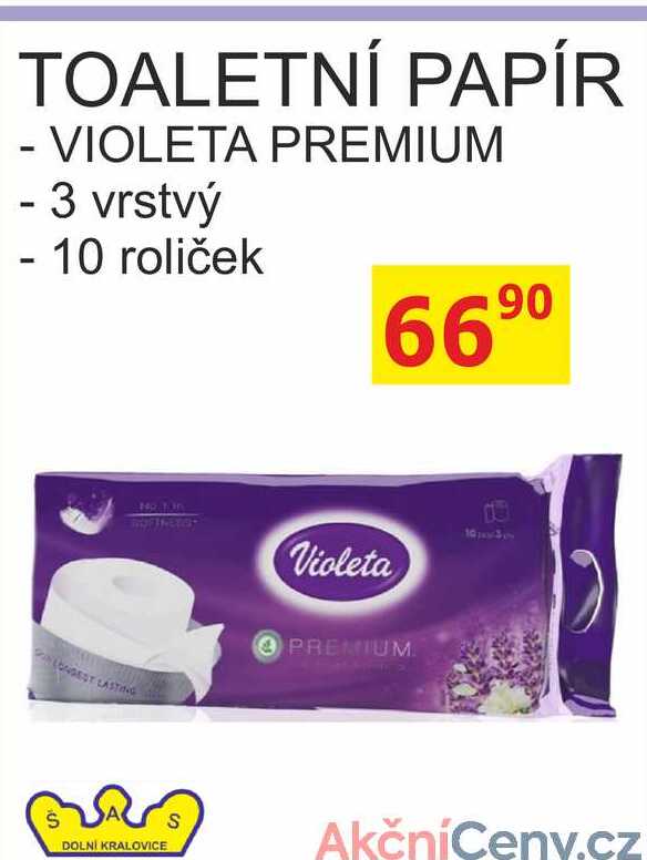 VIOLETA PREMIUM, TOALETNÍ PAPÍR, 3 vrstvý, 10 ks