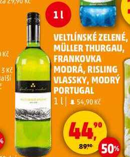 VELTLÍNSKÉ ZELENÉ, MÜLLER THURGAU, FRANKOVKA MODRÁ, 1 l