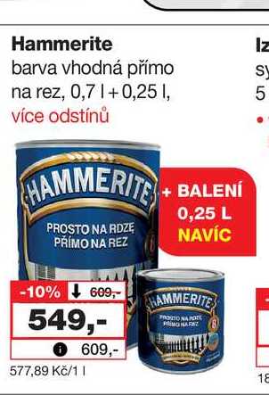 Hammerite barva vhodná přímo na rez, 0,7l