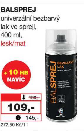 BALSPREJ univerzální bezbarvý lak ve spreji, 400 ml, lesk/mat 