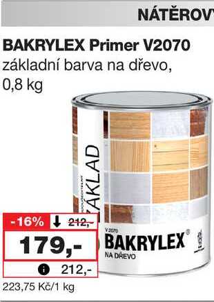 BAKRYLEX Primer V2070 základní barva na dřevo, 0,8 kg 